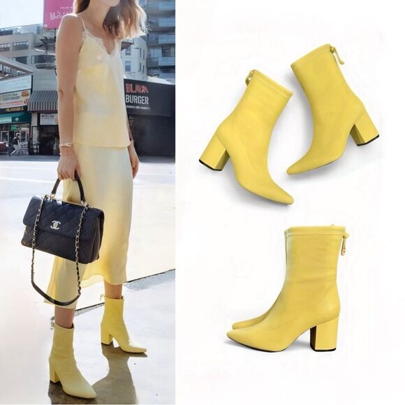 Anine Bing Chloe Yellow Leather Block Heel Boots Size 8 $450 - Picture 14 of 16